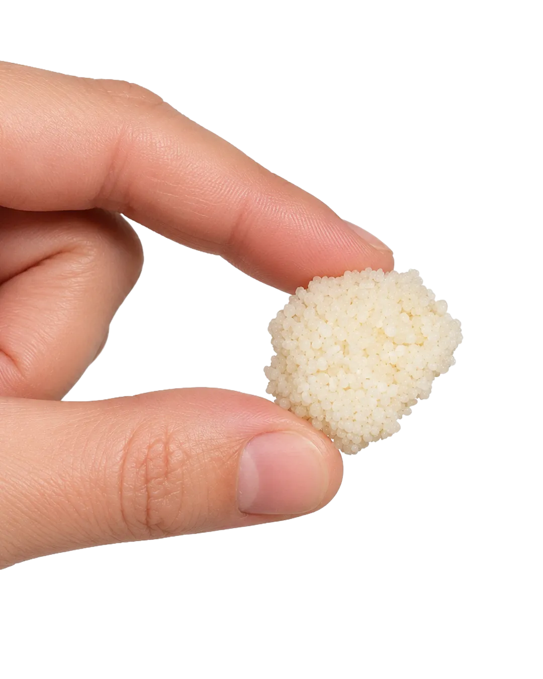 Grumo firme y compacto de AMOCLÉU entre dos dedos